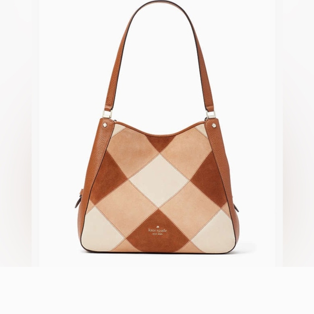 Kate Spade Brown and Cream Checkered Shoulder Bag